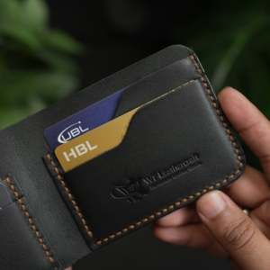 No.55 <b>Ladies</b> <b>Card</b> <b>Holder</b> Wallet Bifold Design Slim Vegetarian Tanned Grain Leather Black Color Fold Closure Type - Product Image 4