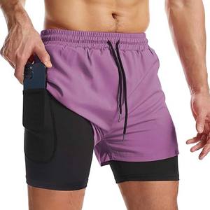 JWJ Pantalones Cortos para Correr 2 en 1 para Hombre, Ropa de Entrenamiento Atlético de Secado Rápido para Gimnasio con Bolsillos Laterales, 90% Poliéster, 10% Spandex, Fitness Short - Product Image 1