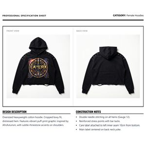 Fabricant de sweats à capuche en polaire pour femmes sur mesure, 500 g/m², polyester/coton, impression DTG DTF, impression en relief, strass, coupe courte, Y2K, poids lourd - Product Image 6