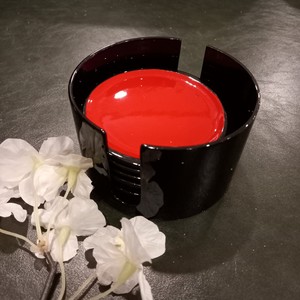 Handmade thân thiện với môi sơn mài Coaster Bộ 6 Màu Đen & Đỏ với hộp lưu trữ tùy chỉnh Việt đám cưới drinkware phụ kiện - Product Image 2