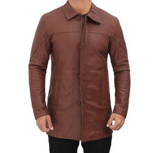 Long manteau en cuir pour hommes fabriqué en usine avec un design unique multi-poches personnalisable et à prix raisonnable - Product Image 1