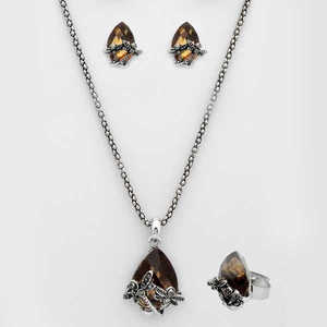 Kriaa Ensemble de bijoux fins plaqué or 18 carats Pendentif en forme de cœur en pierre de dame avec Ring-1109703C - Product Image 1