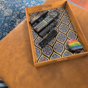 Bandeja de madera decorativa de diseñador azul, bandeja multiusos elegante para comedor, cocina, té, café, aperitivos, desayuno y regalo - Product Image 1