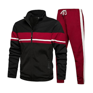 Survêtement pour homme en polyester, veste zippée intégrale, pantalon élastique, entraînement sportif, course à pied, vêtements décontractés - Product Image 1