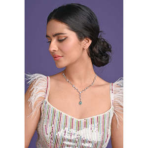 Collier Clara en argent sterling 925, motif feuille verte, perle d'eau douce, zircon, plaqué rhodium, serti clos, Christian Christian, pour cadeau - Product Image 5