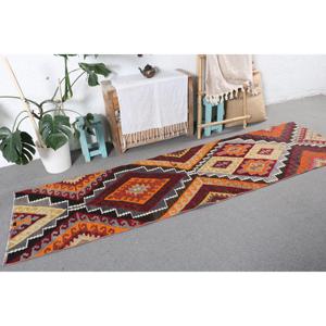 2.5x9.4 ft Vintage Rug, Turkish <b>Runner</b> Rug, <b>Red</b> Solid Wool Rug - Product Image 4