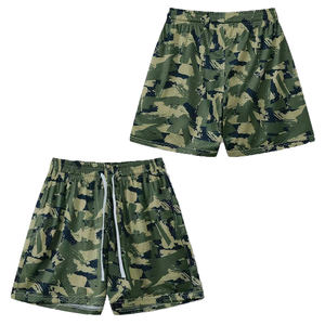 High Street Style Men's Camouflage Pattern Breathable Active Shorts Loose Fit Sublimation Solid Pattern <b>Drawstring</b> Mesh Knitted - Product Image 1