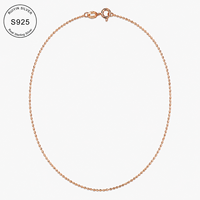 Collar de Cadena con Cuentas Brillantes de Plata de Ley 925 y Oro Rosa, 45 cm, 1.14 g, Joyería Delicada para Mujer