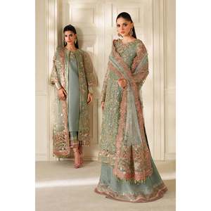 Embroidered <b>Net</b> Unstitched <b>Fabric</b> A-Line Elegant Mother of Bride Dress Material - Product Image 1