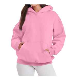 Women's Winter Velour 100% Cotton <b>Long</b> Sleeve Hooded <b>Sweatshirt</b> Oversized Custom Blank Designer Front Drop Shoulder Pullover - Product Image 6