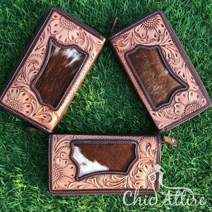 กระเป๋าสตางค์หนังวัวสไตล์ตะวันตกแกะสลักด้วยมือ - Product Image 1