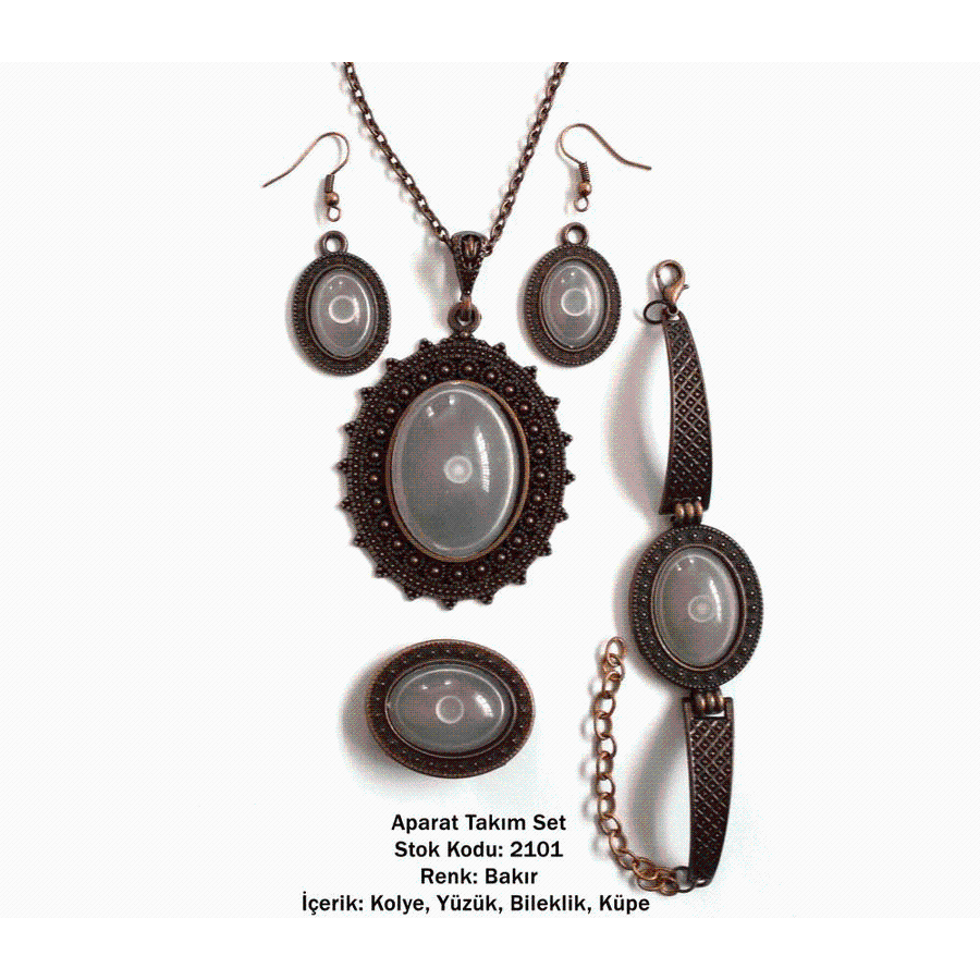 Collana bracciale anello orecchino Set 2101 rame placcato - Product Image 1