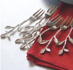 Feuille Poignée Fourchette Ensemble de 6 Couverts En Métal Nickelé Moderne Couverts Cuillères Ensemble Design Classique Dîner Couverts Ensemble - Product Image 4