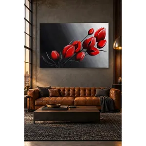 Impresión en lienzo de capullos de tulipán rojos Fida sobre fondo gris y negro - Product Image 2
