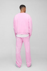 Casual Wear 100% Cotton Pink Colour Tracksuit Acid Wash Stacked <b>Trouser</b> and Sweatshirt Oversized Tracksuit For Men's - Product Image 5