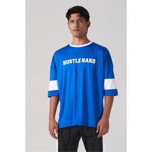 T-shirt oversize pour homme bleu et terre cuite à couches visibles, tailles S-2XL - Product Image 1