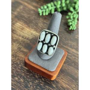 Ella Peters <b>Adjustable</b> Boho <b>Ring</b> White Buffalo & Sterling Silver Cluster with Oval Cut Natural Stone Bezel Set Everyday Wear - Product Image 3