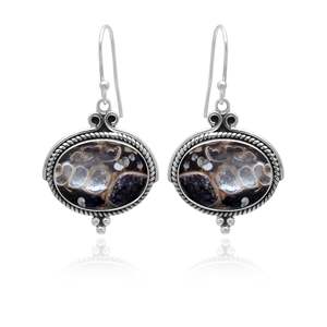 Turritella ágata pendientes de piedras preciosas 925 plata esterlina sólida pendientes de forma ovalada para mujeres niñas pendientes colgantes joyería - Product Image 1