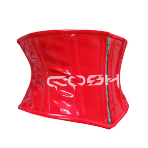 เครื่องรัดตัวมีซิปปิดขึ้นใต้หน้าอกเหล็กโครงพีวีซีสีแดง - Product Image 5