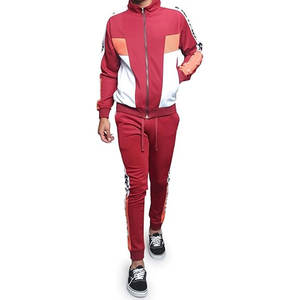 Ensemble de survêtement sportif pour homme durable, veste zippée et pantalon de survêtement, conçu pour l'entraînement en salle de sport, le cardio, le jogging, Victorious Stripe Burgundy - Product Image 2