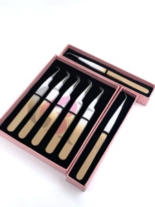 Pince à épiler pour extensions de cils en acier inoxydable de qualité supérieure, double couleur, revêtement poudré, 45/90 degrés, poignée diamant - Product Image 5