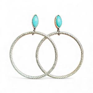 Boucles d'oreilles pendantes en forme de marquise en argent sterling 925 avec pierre précieuse turquoise d'Arizona longue, cadeau tendance pour femmes - Product Image 3