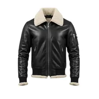 Veste bomber vintage B-3 pour homme, en cuir d'agneau noir, fermeture éclair, hiver, véritable PU, coupe-vent, taille XS
