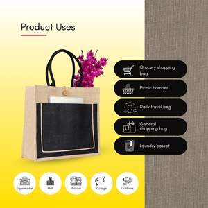 กระเป๋าปอกระเจาทรงสี่เหลี่ยมผืนผ้า2สีขนาดกลางคุณภาพดีทำด้วยมือพร้อมที่จับเชือกสำหรับซื้อของใช้ในร้านขายของชำทนทาน - Product Image 4