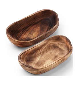 2 Pcs Wooden <b>Dough</b> <b>Bowls</b> for Decor 10 Inch Decorative <b>Bowl</b> Home Decor Oblong Fruit <b>Bowl</b> for Kitchen Counter Rustic Carved Wood - Product Image 1
