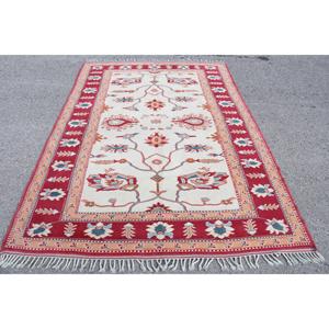 Vintage Large Rug 5.7x8.1 ft, <b>Red</b> Blue Floral Rug <b>Wool</b> - Product Image 5