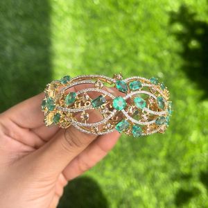 Gorgeous Natural Emerald 14K Gold Exclusive <b>Bangle</b> Elegant Jewelry For Women Stylish Durable Comfortable Luxury Gift Choice - Product Image 2