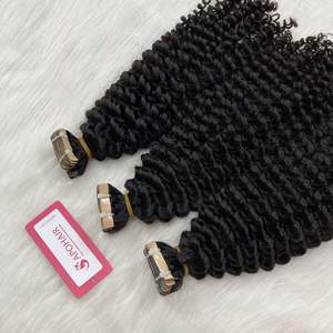 Extensions de cheveux humains normaux de bande de couleur noire vierge crue à double tirage Bande normale bouclée profonde dans les extensions de cheveux humains - Product Image 5