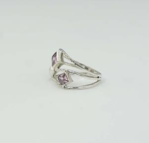 แหวนเพชรหลายเม็ดสีเงินสเตอร์ลิงพร้อมขอบพลอยสีชมพูและเพชรประดับสำหรับตกแต่ง925สำหรับงานวันเกิดใหม่ - Product Image 3