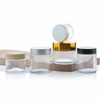 Pot en verre transparent vide pour crème, 5ml, 10ml, 30ml, 50ml, 100ml, avec bouchon en bois mat noir, blanc, or, argent, joint intérieur, vente en gros de cosmétiques