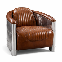 Canapé Chesterfield en cuir véritable une place |   Style antique européen, moderne du milieu du siècle, cadre en aluminium fait main, appartement, villa