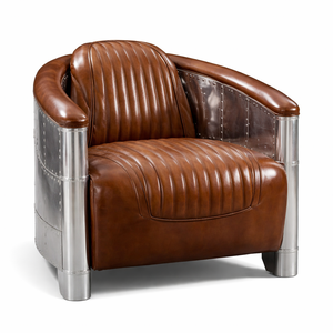 Aviator Leather Armchair | Industrial Club Chair | Aluminum Frame Midcentury Modern Handmade Living Room Hotel Apartment Villa - Product Image 1