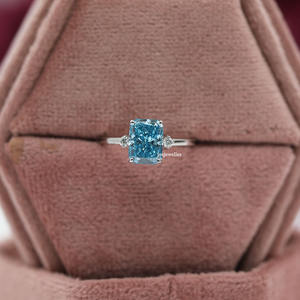 2ct azul corte radiante laboratorio cultivado diamante racimo piedra ajuste IGI certificado anillo de compromiso lujoso 18K oro sólido mujeres - Product Image 6