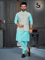 Collier de bande broderie lourde imprimé numérique traditionnel Diwali vêtements de fête hommes Koti Style Kurta ensemble à bas taux