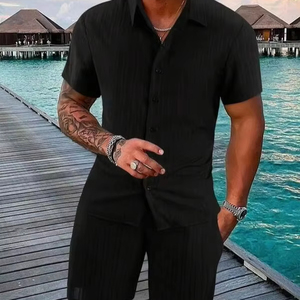 Oversized <b>Men's</b> Fashion <b>Summer</b> V neck <b>Men's</b> <b>Summer</b> Clothing Casual Sets Outfits Solid Hawaiian Short Sleeve T <b>Shirt</b> and Shorts - Product Image 1