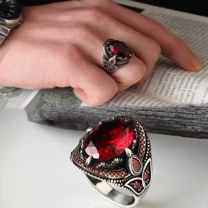 Anillo Masculino de Plata de Ley 925 Estilo Otomano Azuris VALKH1089 al por Mayor, Piedra Natural de Ágata, Hecho a Mano en Turquía - Product Image 3