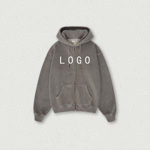 Custom Baggy Chándal Full Zip Hoodies Fleece Custom Logo Vintage Heavy Weight Hoodie French Terry Zip up Hoodie - Product Image 6