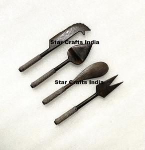 Couverts en acier inoxydable personnalisés avec poignée en osier multicolore service de vaisselle 5 pièces couverts tissés à la main poignée en rotin vaisselle - Product Image 4