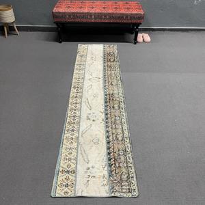 พรมตุรกี, พรมวินเทจขนาด 1.8x7.3 ฟุต, พรมขนสัตว์สีขาวล้วน - Product Image 1