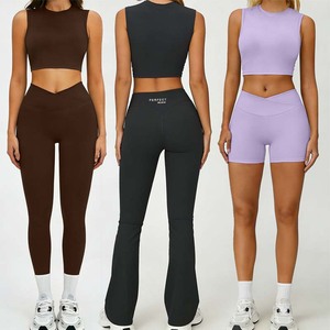 Conjunto Deportivo Personalizado y Cómodo para Mujer, Ropa de Gimnasio, Yoga, Top Corto sin Costuras, Leggings de Cintura Media, Estampado, Transpirable, Spandex - Product Image 1