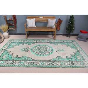 Alfombra vintage, alfombra grande de 5.2x9.2 pies, alfombra verde con lunares - Product Image 2