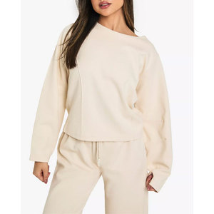 Sudadera de Felpa de Algodón para Mujer, con Logotipo Personalizado, Hombros Caídos, Estilo Urbano, Sudadera con Capucha Antiarrugas, Talla Grande - Product Image 4