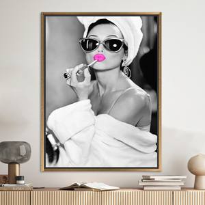 Printed Canvas Artwork: Audrey <b>Pink</b> Lip Art Fashion Wall Decor,Gold <b>Framed</b> - Product Image 1
