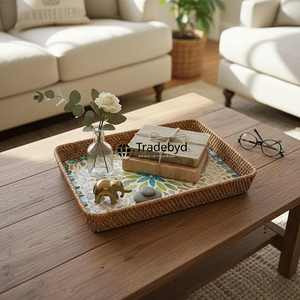 หวายสานทำด้วยมือถาดเก็บของเคลื่อนย้ายได้พรีเมี่ยมทันสมัย - Product Image 1