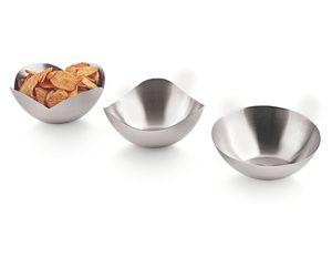 Moderno Tazón Escultural de Acero Inoxidable Mate para Servir Aperitivos y Uso en Mesa - Product Image 1