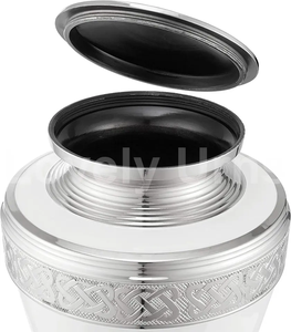 Prix les plus bas Urnes funéraires élégantes en laiton blanc perle et argent avec sac en velours à vendre par les exportateurs indiens - Product Image 4